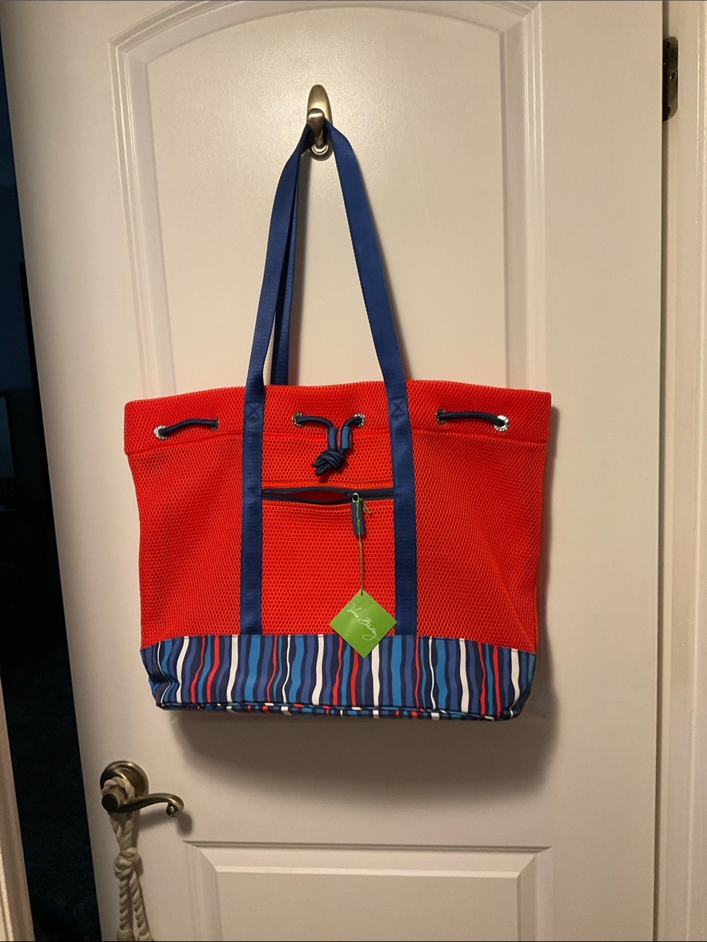 VERA BRADLEY Mesh Tote Bag with Orange & Navy Straps - NEW